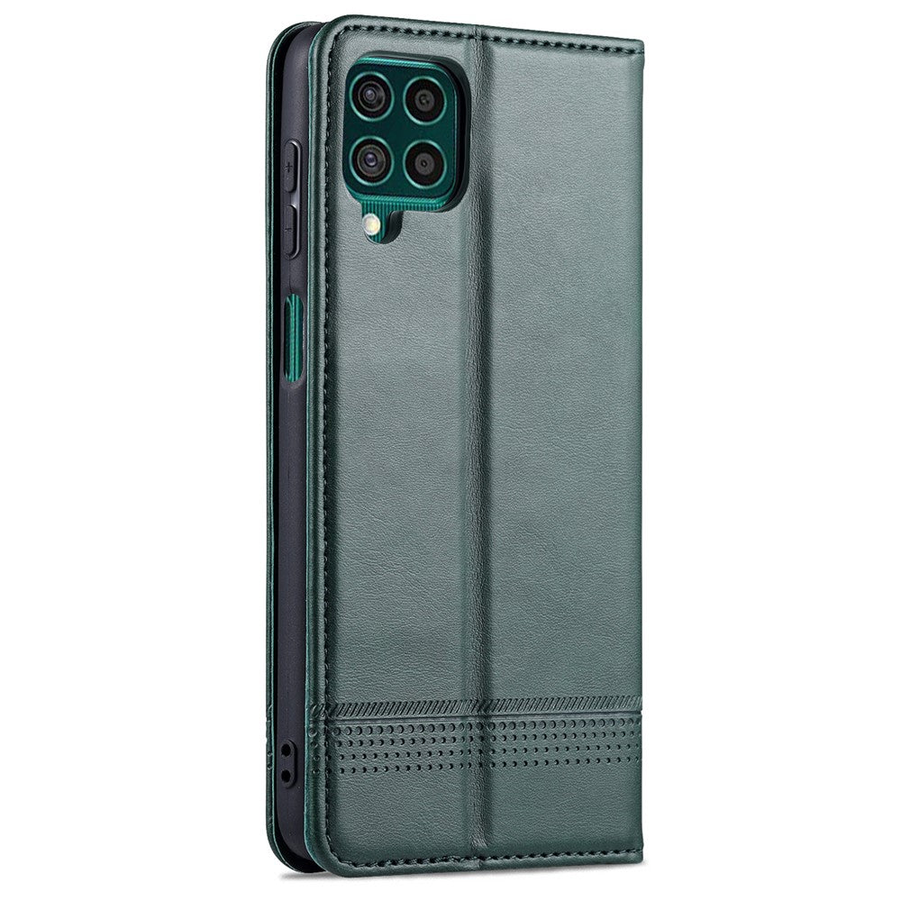 AZNS Wallet Design Auto-absorbed Magnet Well-Protected Leather Stand Mobile Shell Case for Samsung Galaxy F62/M62 - Green