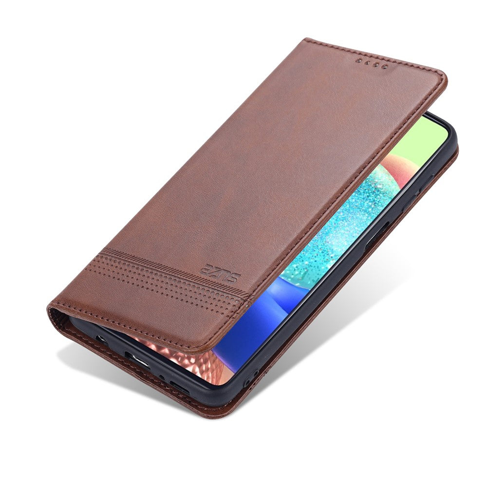 AZNS Wallet Design Auto-absorbed Magnet Well-Protected Leather Stand Mobile Shell Case for Samsung Galaxy F62/M62 - Coffee