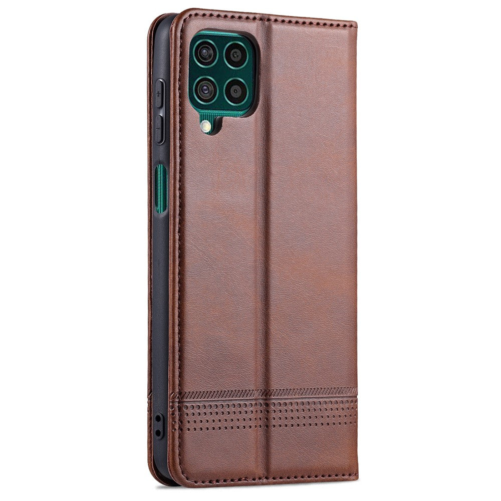 AZNS Wallet Design Auto-absorbed Magnet Well-Protected Leather Stand Mobile Shell Case for Samsung Galaxy F62/M62 - Coffee