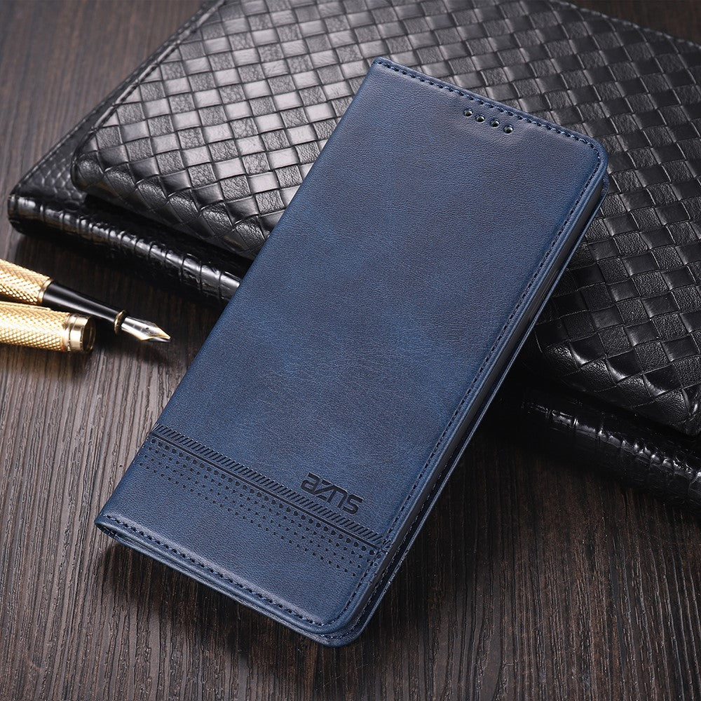 AZNS Wallet Design Auto-absorbed Magnet Well-Protected Leather Stand Mobile Shell Case for Samsung Galaxy F62/M62 - Blue
