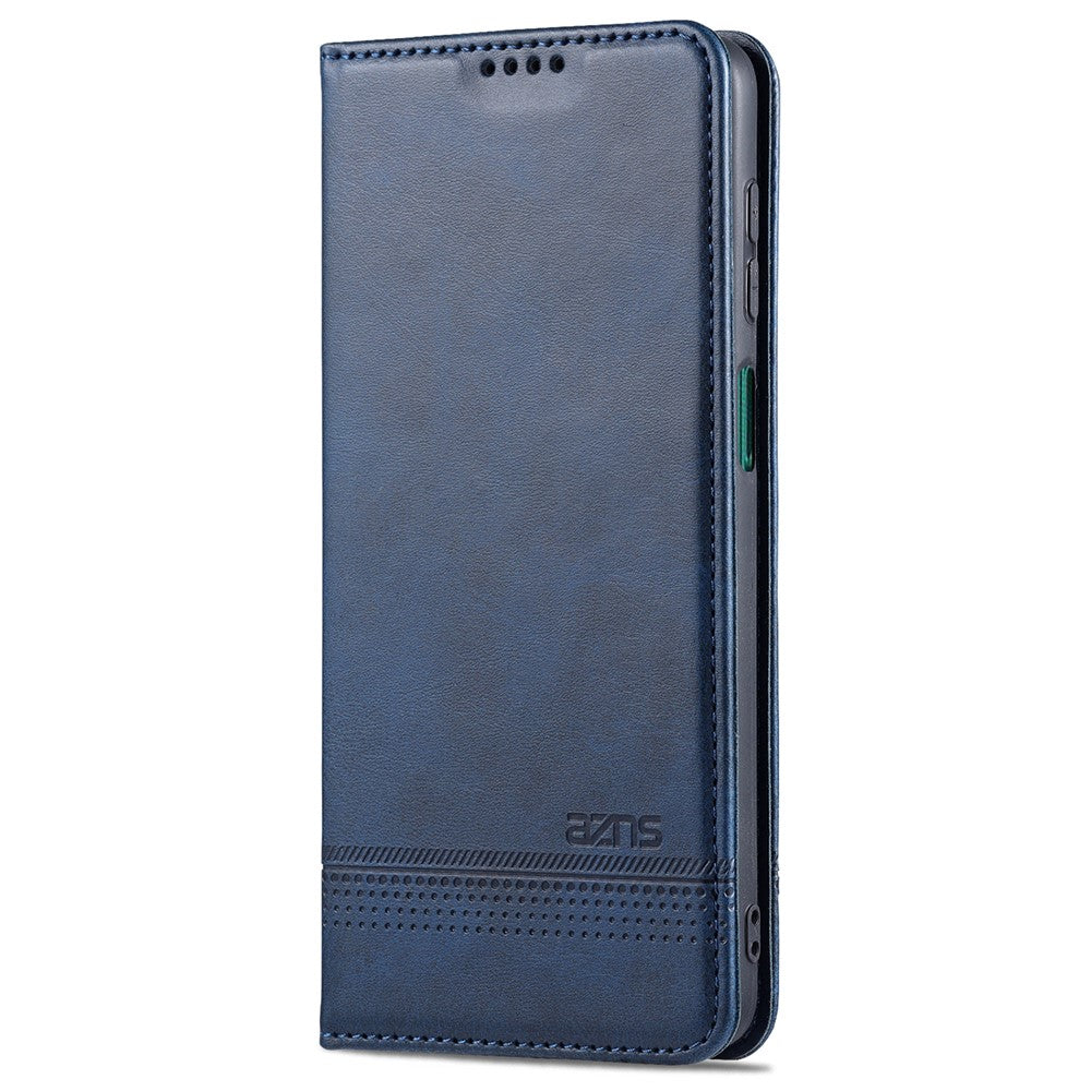 AZNS Wallet Design Auto-absorbed Magnet Well-Protected Leather Stand Mobile Shell Case for Samsung Galaxy F62/M62 - Blue