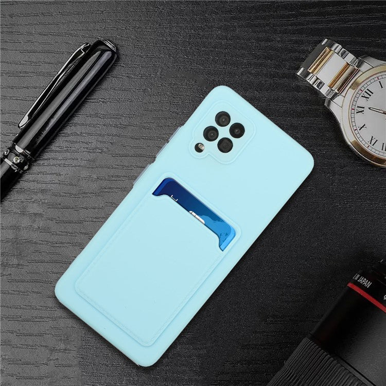 Soft TPU Phone Protection Case Cover with Card Holder for Samsung Galaxy M12 / A12 - Baby Blue