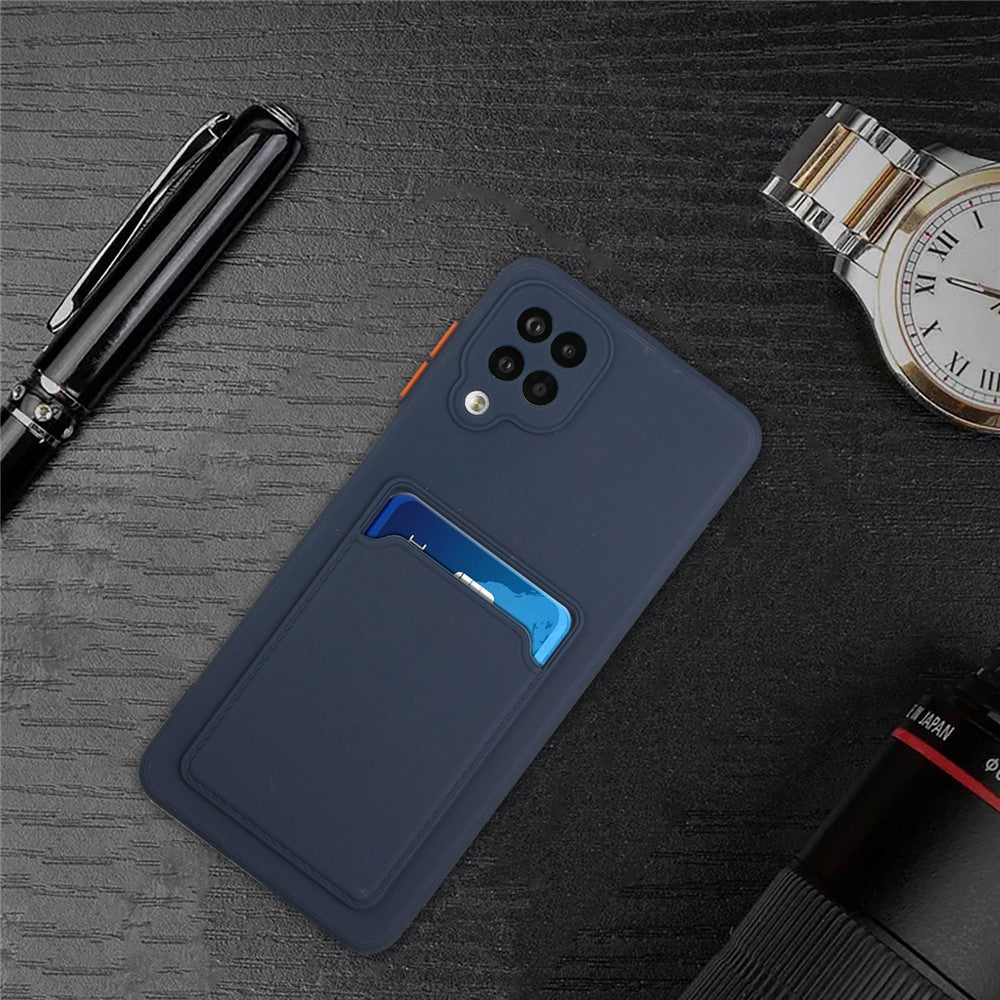 Soft TPU Phone Protection Case Cover with Card Holder for Samsung Galaxy M12 / A12 - Dark Blue
