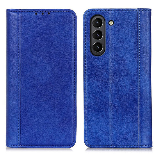 Auto-absorbed Litchi Texture Split Leather Wallet Stand Case Cover for Samsung Galaxy S21 FE - Blue