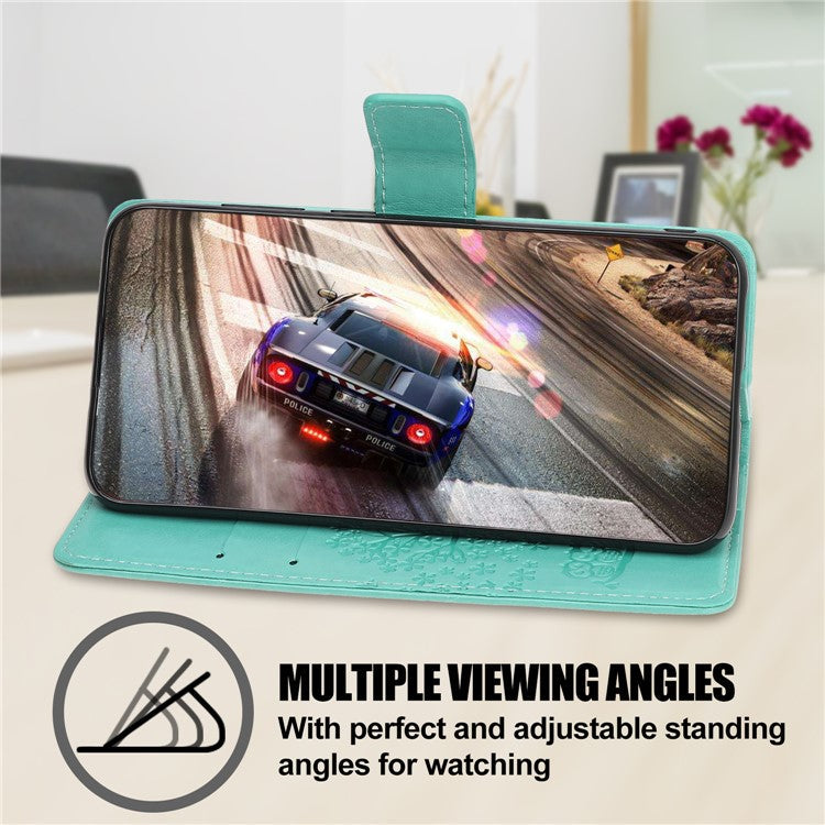 Owl Tree Pattern Imprint Leather Wallet Stand Case for Samsung Galaxy A22 5G (EU Version) - Cyan