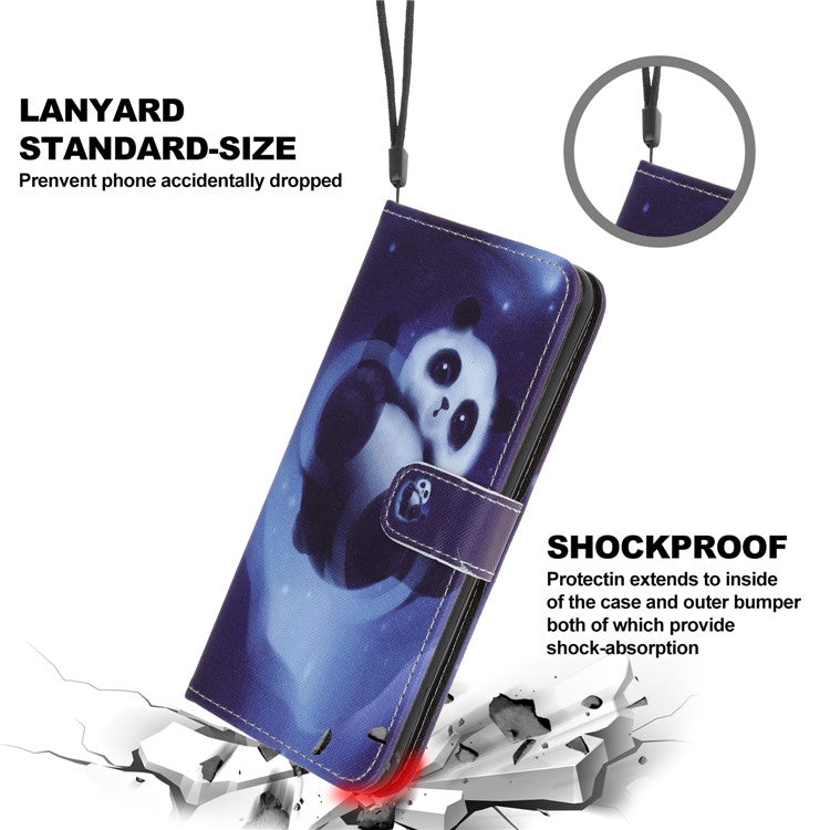 Cross Texture Pattern Printing Wallet Leather Phone Casing Stand for Samsung Galaxy A22 5G (EU Version) - Panda