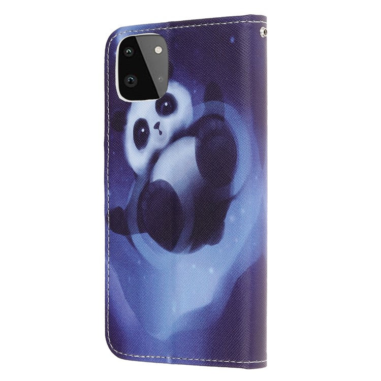 Cross Texture Pattern Printing Wallet Leather Phone Casing Stand for Samsung Galaxy A22 5G (EU Version) - Panda