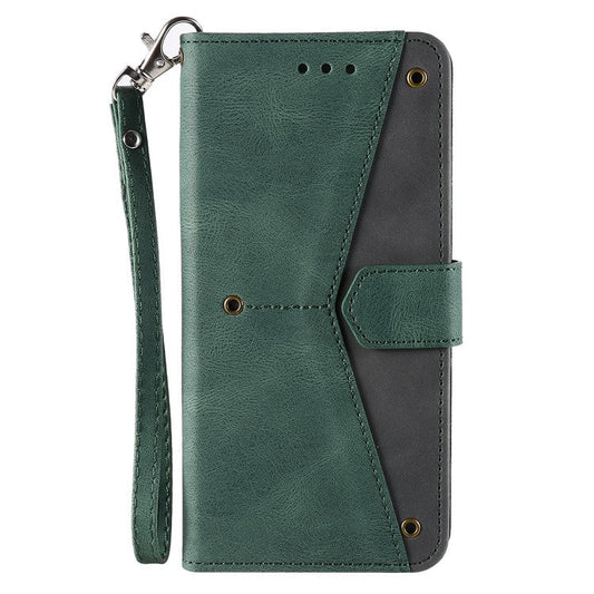 Splicing Stitching Skin-touch PU Leather Case Stand Protector Cover for Samsung Galaxy A22 5G (EU Version) - Green