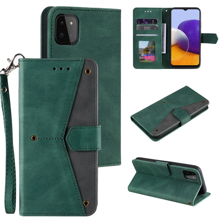 Splicing Stitching Skin-touch PU Leather Case Stand Protector Cover for Samsung Galaxy A22 5G (EU Version) - Green