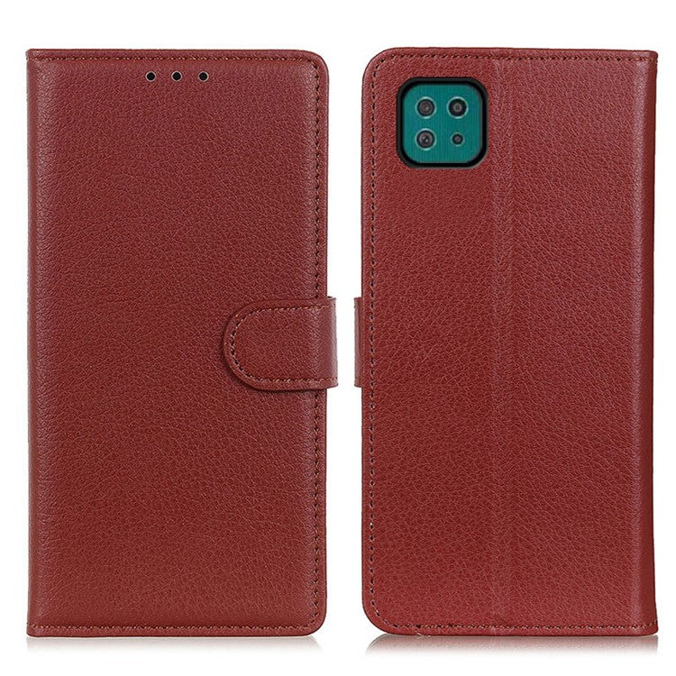 For Samsung Galaxy A22 5G (EU Version) Classic Style Litchi Texture PU Leather Wallet Mobile Phone Case - Brown