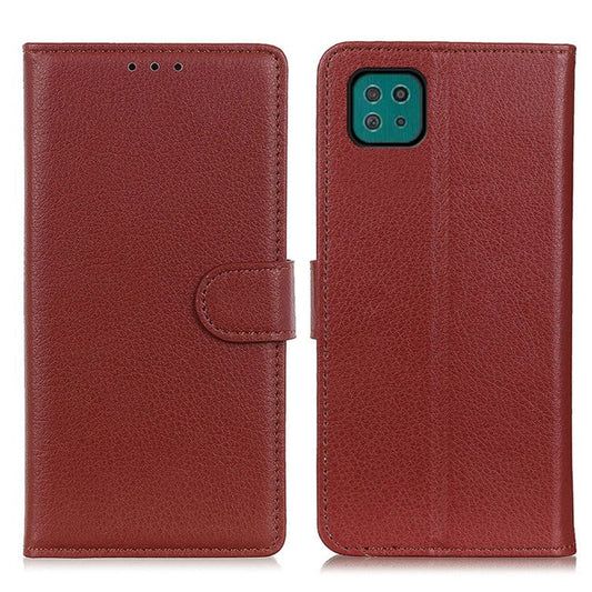 For Samsung Galaxy A22 5G (EU Version) Classic Style Litchi Texture PU Leather Wallet Mobile Phone Case - Brown