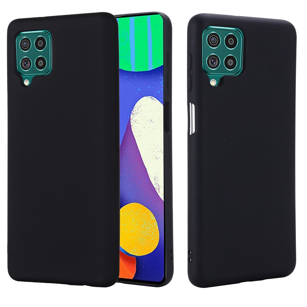 Liquid Silicone Soft Cover Case with Handy Strap for Samsung Galaxy F62/M62 - Black