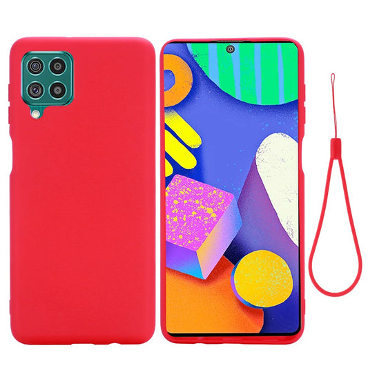 Liquid Silicone Soft Cover Case with Handy Strap for Samsung Galaxy F62/M62 - Red