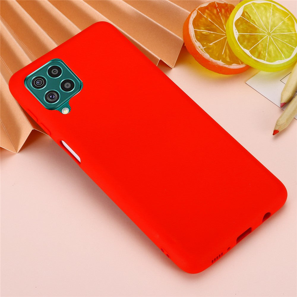 Liquid Silicone Soft Cover Case with Handy Strap for Samsung Galaxy F62/M62 - Red