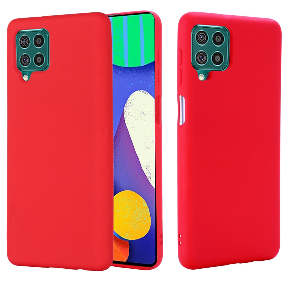 Liquid Silicone Soft Cover Case with Handy Strap for Samsung Galaxy F62/M62 - Red