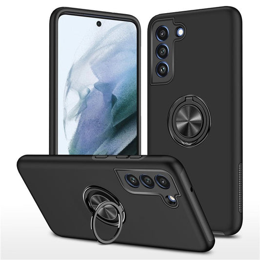 Invisible Ring Kickstand Design Hybrid Mobile Phone Case Cover for Samsung Galaxy S21 FE - Black