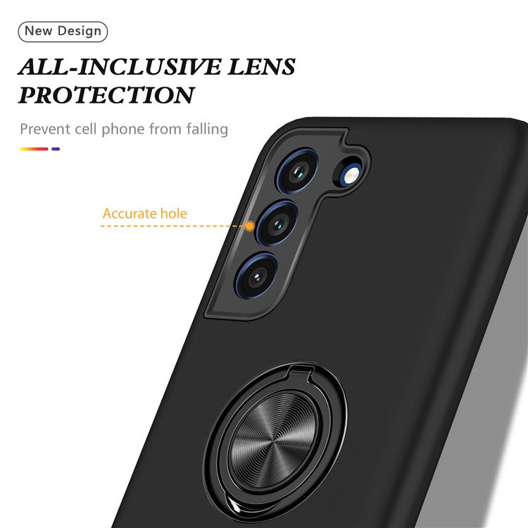 Invisible Ring Kickstand Design Hybrid Mobile Phone Case Cover for Samsung Galaxy S21 FE - Black