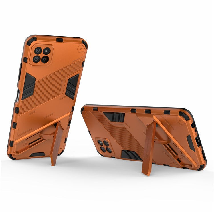 Foldable Kickstand PC + TPU Hybrid Phone Cover Back Case for Samsung Galaxy A22 5G (EU Version) - Orange