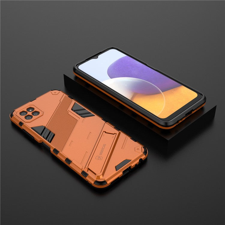 Foldable Kickstand PC + TPU Hybrid Phone Cover Back Case for Samsung Galaxy A22 5G (EU Version) - Orange