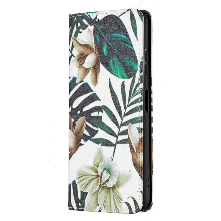 Auto-absorbed Pattern Printing PU Leather Case Cover with Wallet Stand Design for Samsung Galaxy A22 5G (EU Version) - Leaves