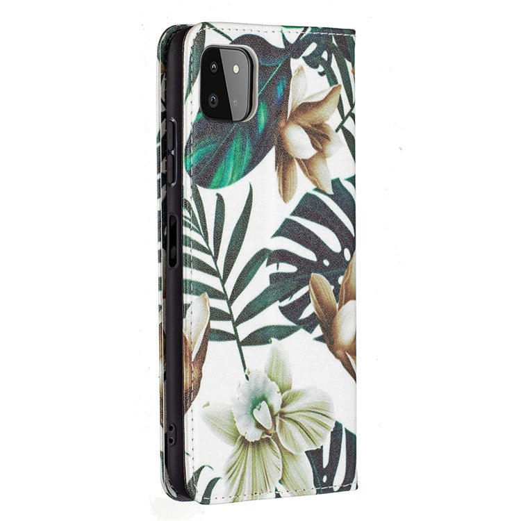 Auto-absorbed Pattern Printing PU Leather Case Cover with Wallet Stand Design for Samsung Galaxy A22 5G (EU Version) - Leaves