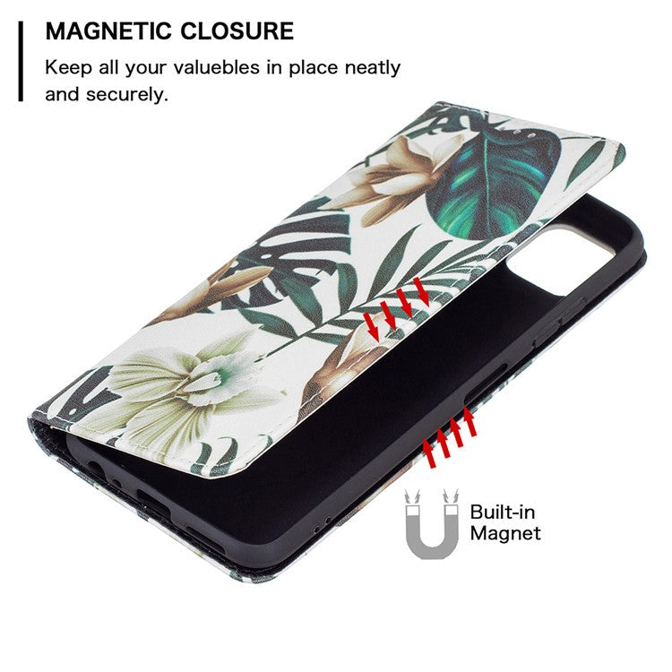 Auto-absorbed Pattern Printing PU Leather Case Cover with Wallet Stand Design for Samsung Galaxy A22 5G (EU Version) - Leaves