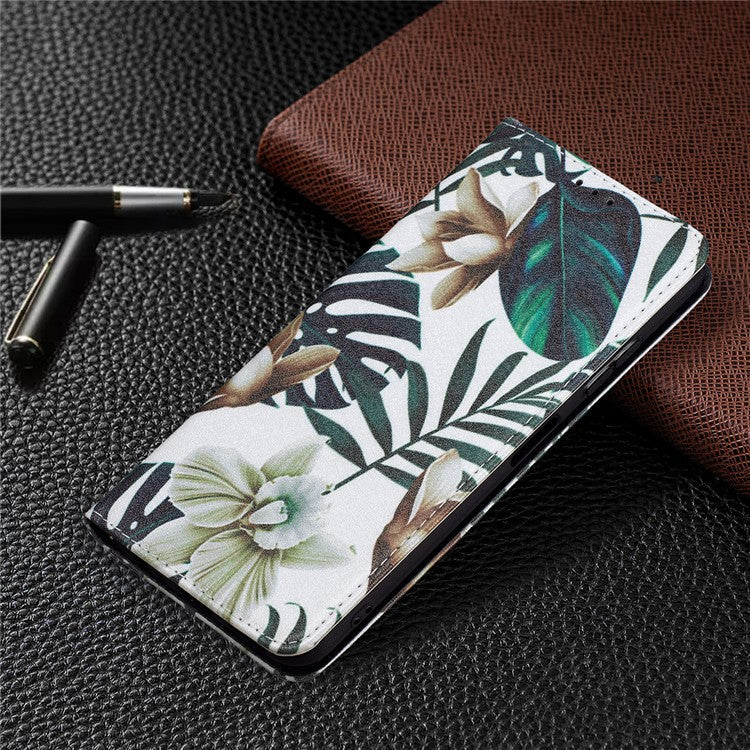 Auto-absorbed Pattern Printing PU Leather Case Cover with Wallet Stand Design for Samsung Galaxy A22 5G (EU Version) - Leaves