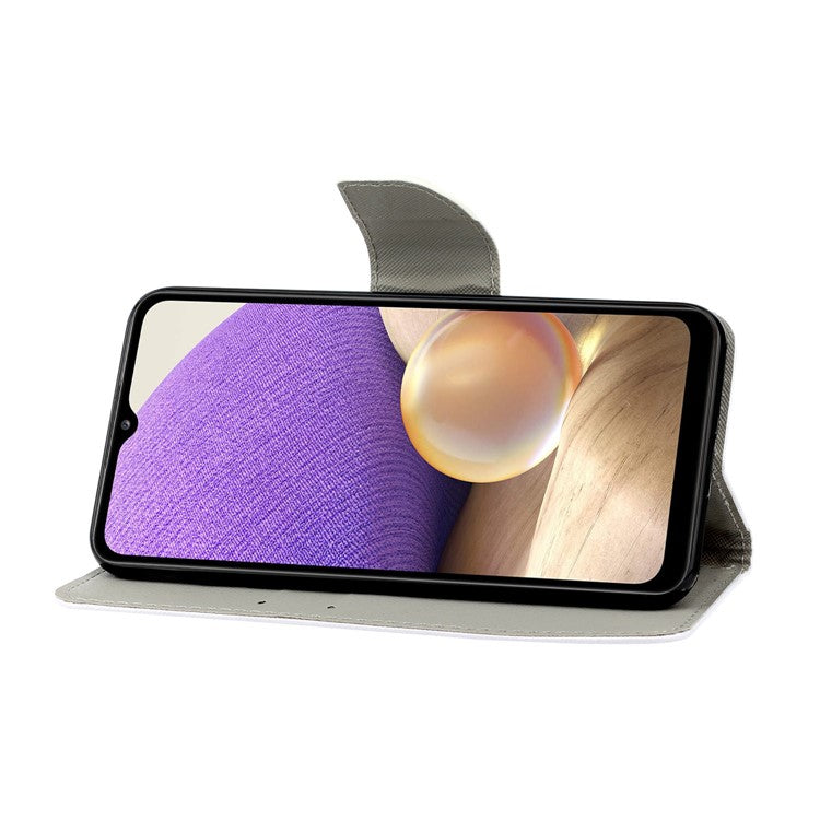 Pattern Printing Wallet Stand Design Cross Texture Leather Phone Cover Case for Samsung Galaxy A32 4G (EU Version) - Rose Flower