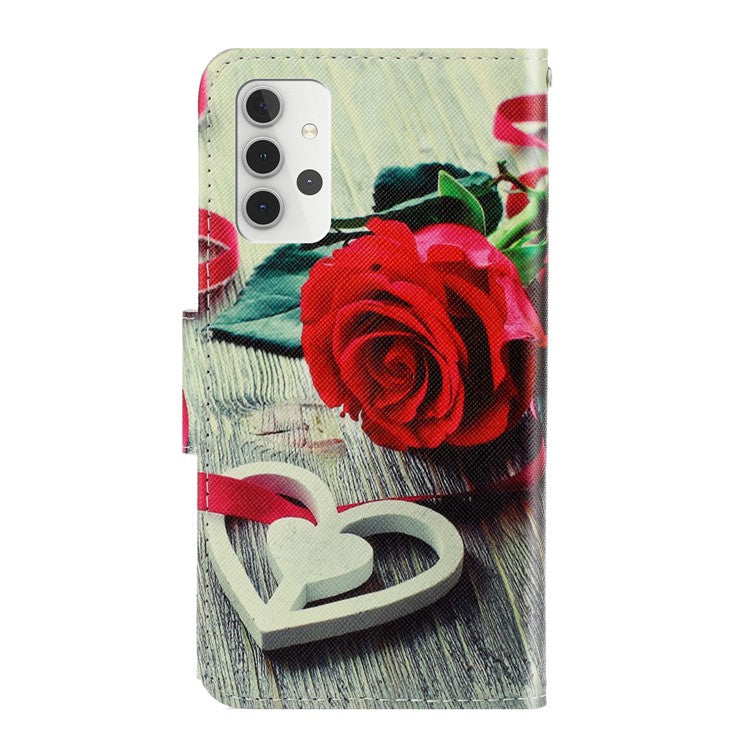 Pattern Printing Wallet Stand Design Cross Texture Leather Phone Cover Case for Samsung Galaxy A32 4G (EU Version) - Rose Flower
