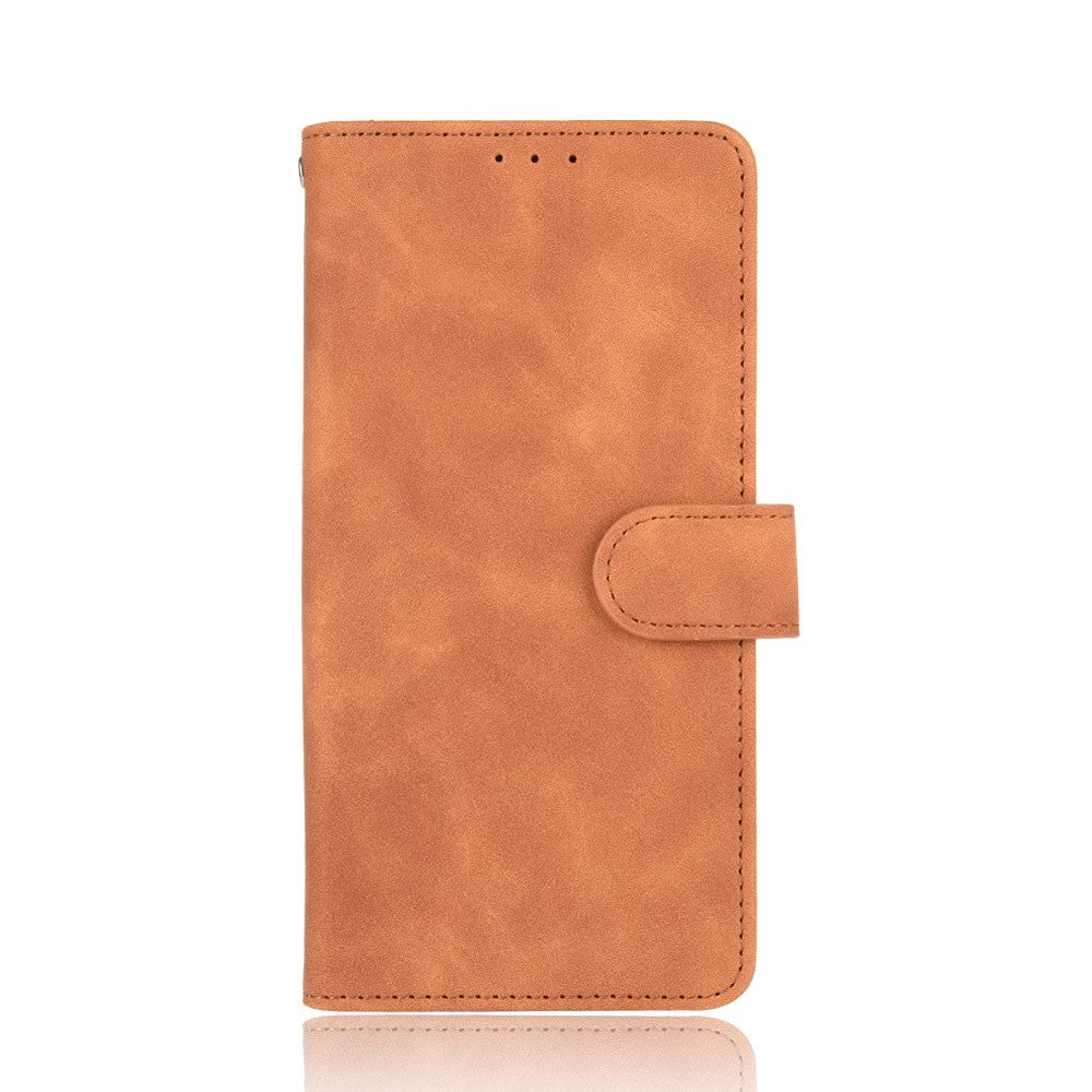 Silky Touch Leather Wallet Phone Cover Stand Case for Samsung Galaxy M12/F12 - Brown