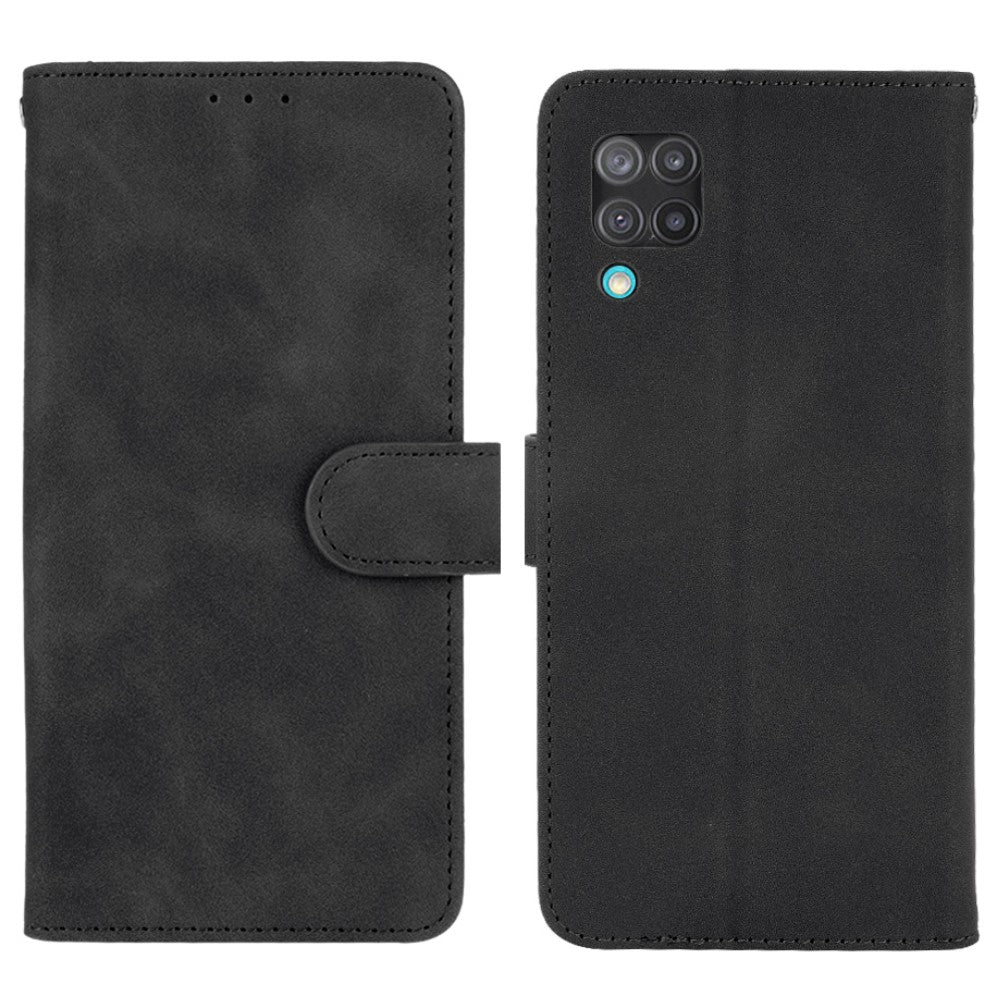 Silky Touch Leather Wallet Phone Cover Stand Case for Samsung Galaxy M12/F12 - Black