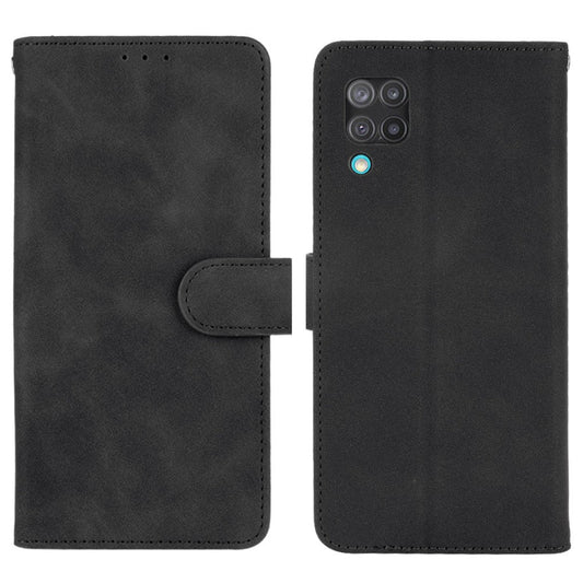 Silky Touch Leather Wallet Phone Cover Stand Case for Samsung Galaxy M12/F12 - Black