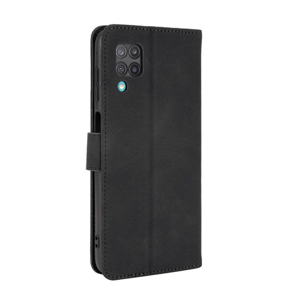 Silky Touch Leather Wallet Phone Cover Stand Case for Samsung Galaxy M12/F12 - Black