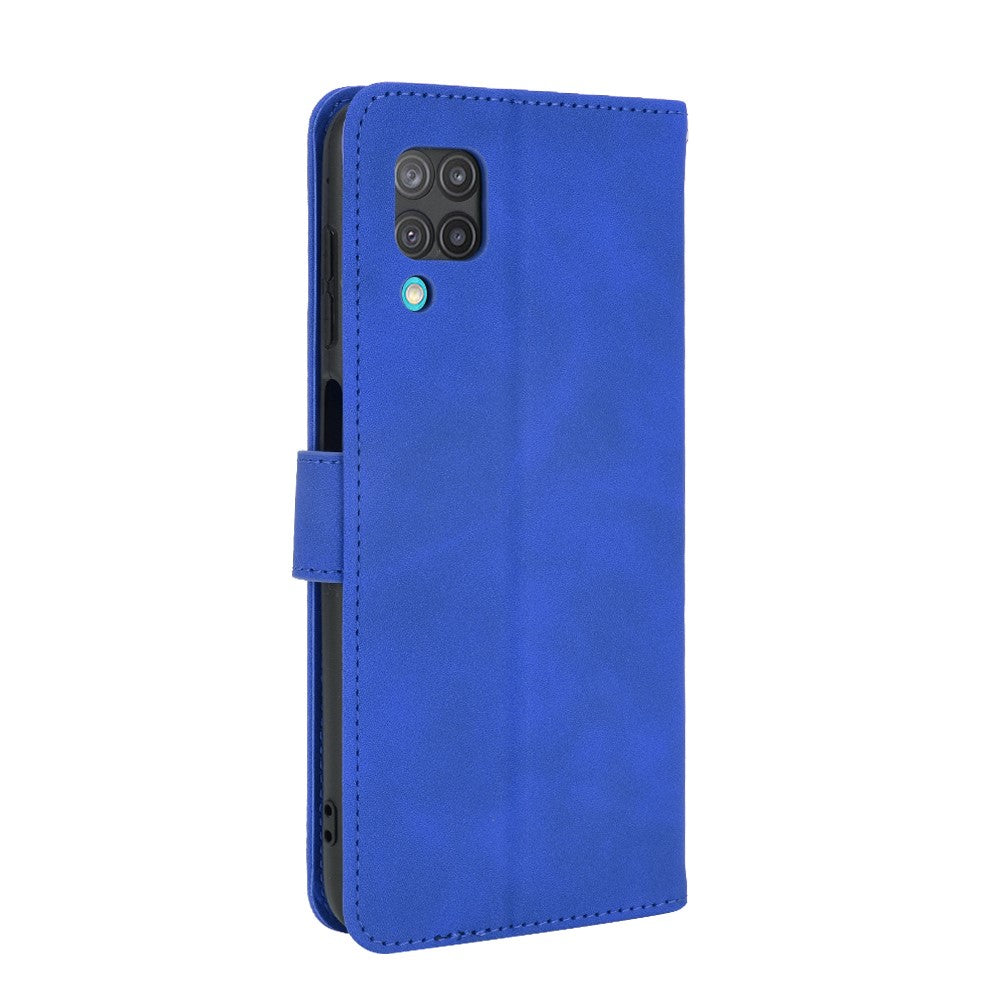 Silky Touch Leather Wallet Phone Cover Stand Case for Samsung Galaxy M12/F12 - Blue