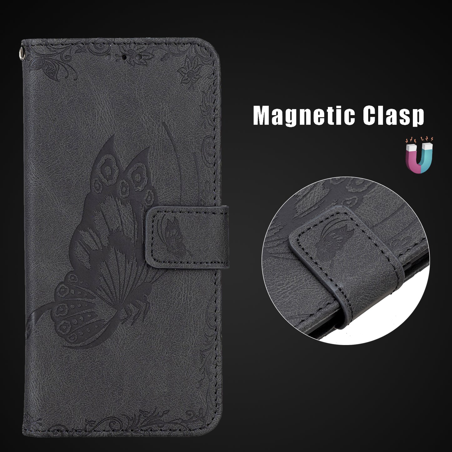 For Samsung Galaxy S20 Plus 4G / 5G Phone Case PU Leather Imprinted Butterfly Pattern Wallet Stand Phone Cover - Black