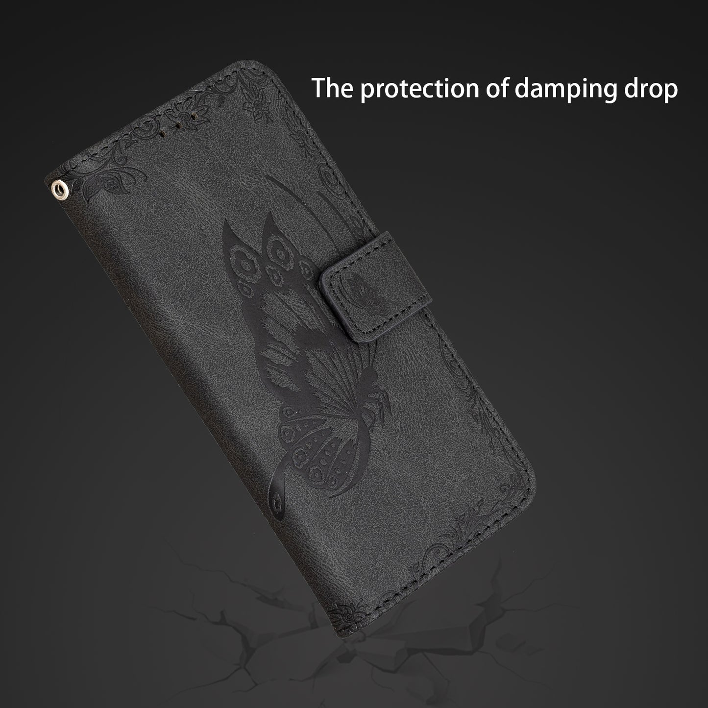 For Samsung Galaxy S20 Plus 4G / 5G Phone Case PU Leather Imprinted Butterfly Pattern Wallet Stand Phone Cover - Black