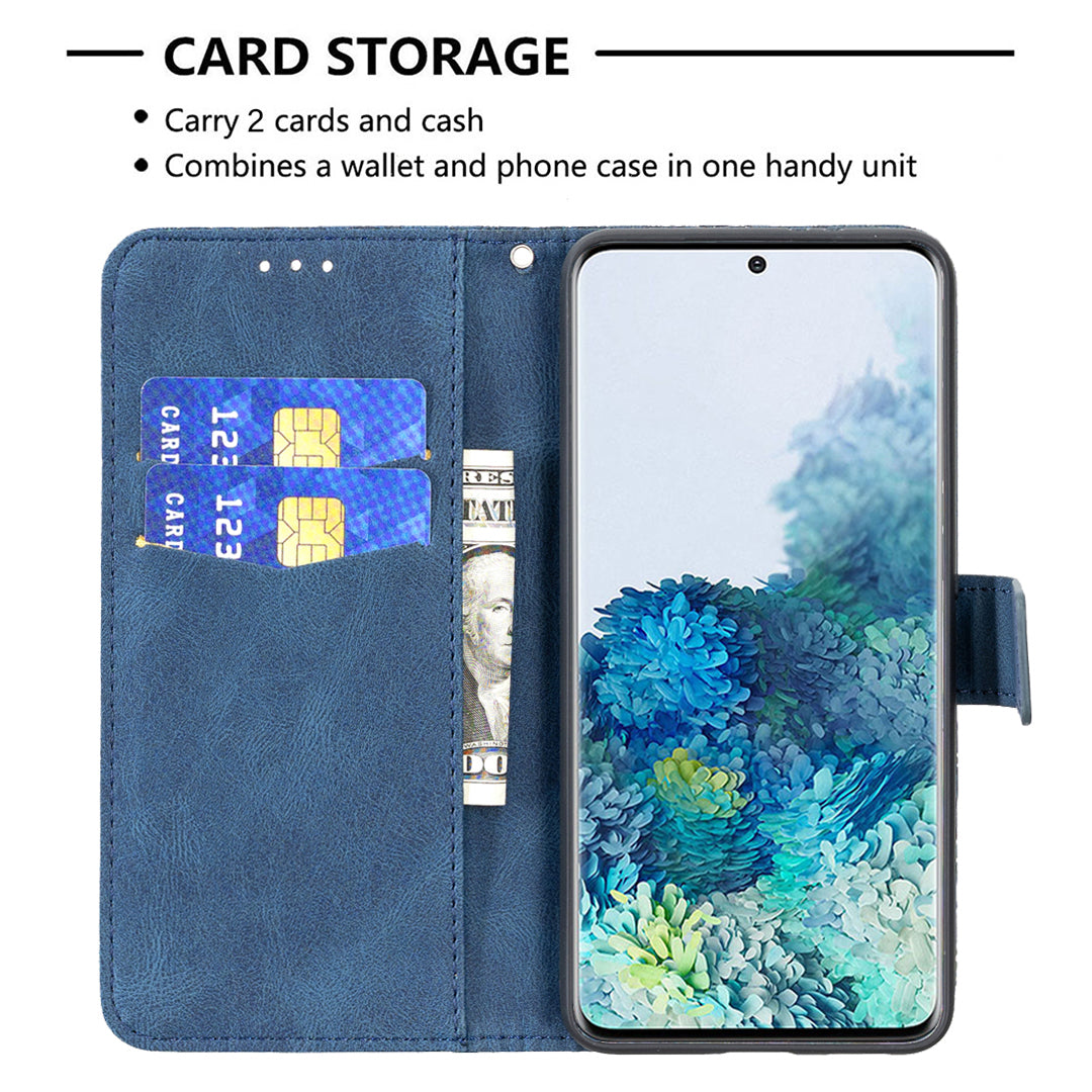 For Samsung Galaxy S20 Plus 4G / 5G Phone Case PU Leather Imprinted Butterfly Pattern Wallet Stand Phone Cover - Blue