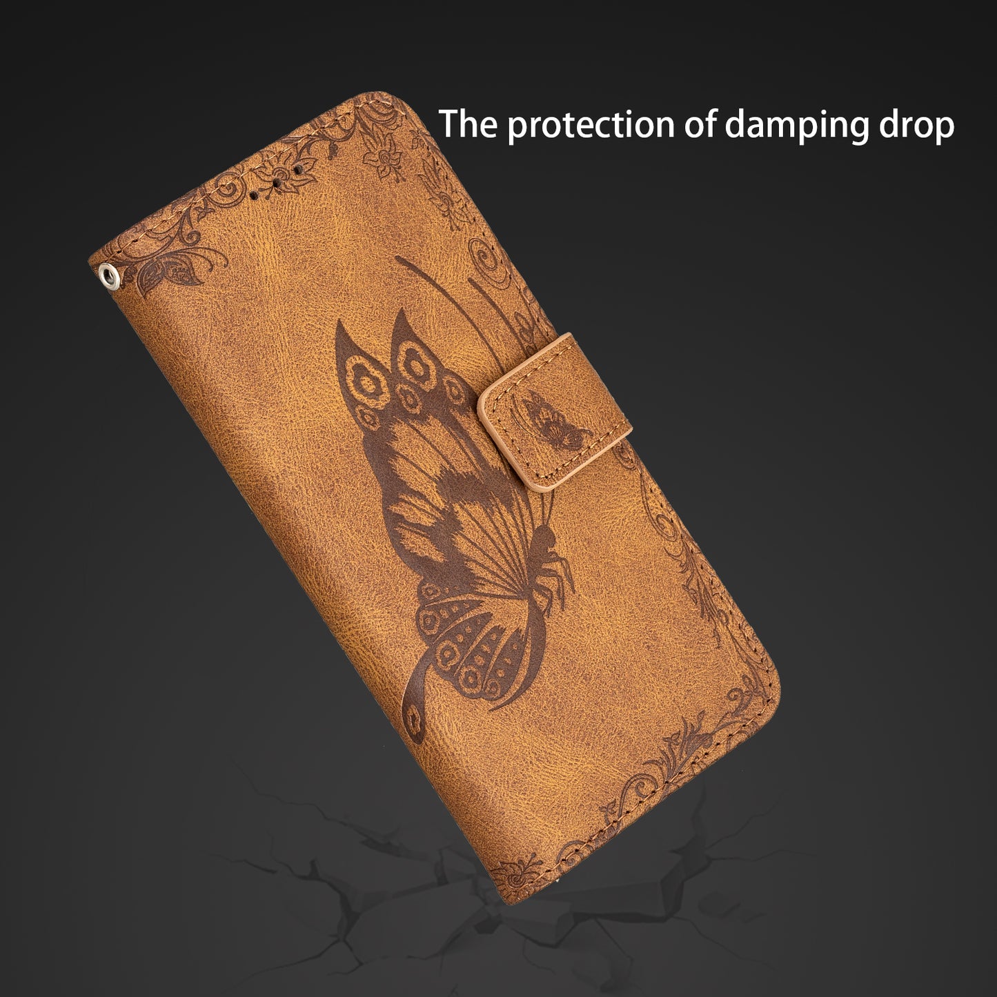 Imprint Butterfly Flower Leather Wallet Shell Cover for Samsung Galaxy S20 Ultra - Brown