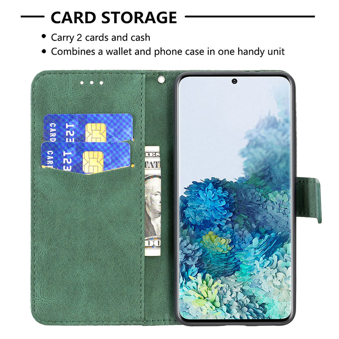 Imprint Butterfly Flower Leather Wallet Shell Case for Samsung Galaxy S20 4G/S20 5G - Green
