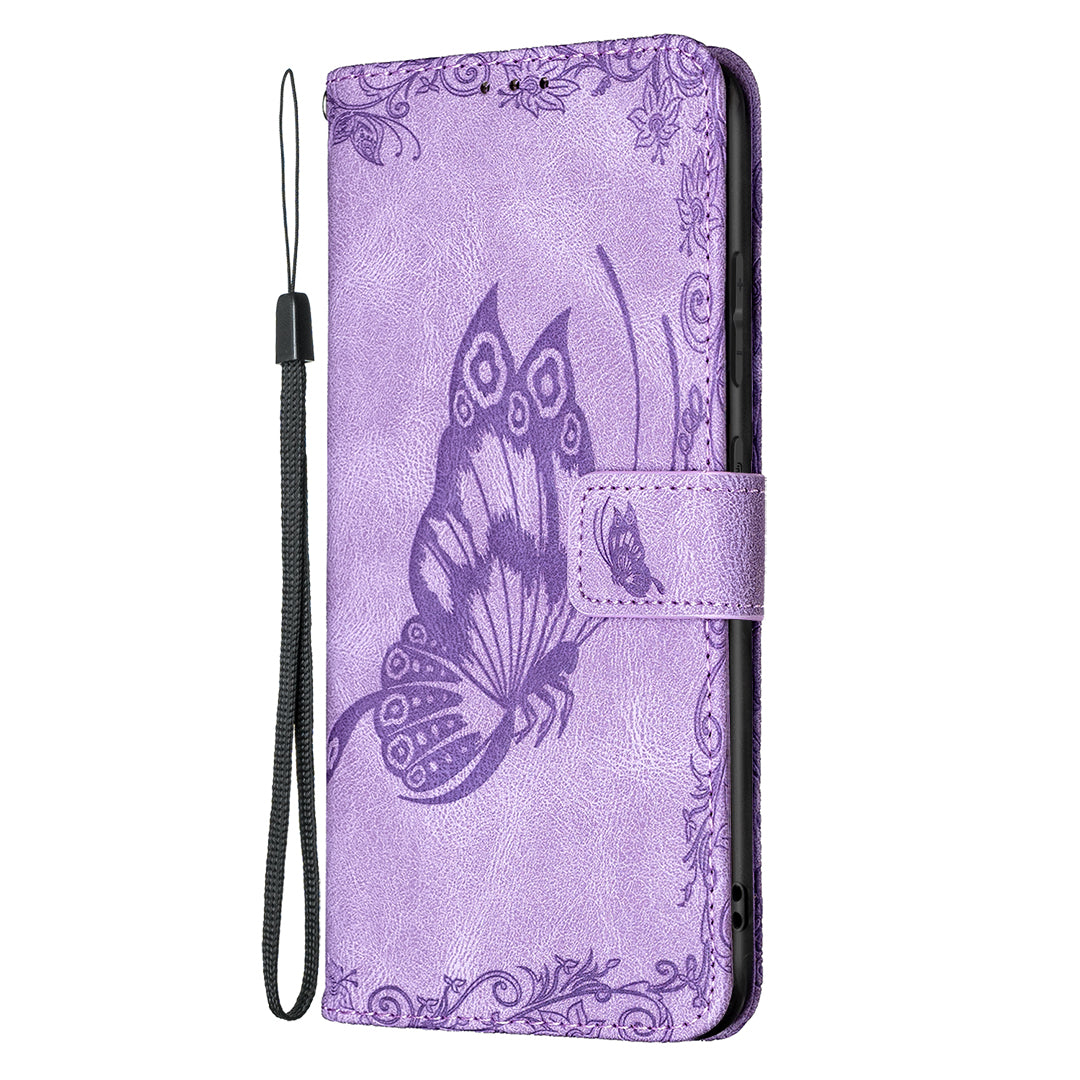 Imprint Butterfly Flower Leather Wallet Shell Case for Samsung Galaxy S20 4G/S20 5G - Purple