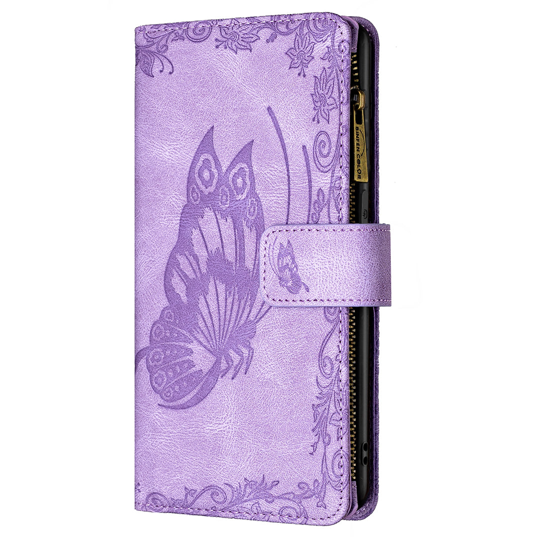 For Samsung Galaxy S20 Plus 4G / 5G Phone Case Zipper Pocket Design PU Leather Pattern Wallet Stand Cover - Purple