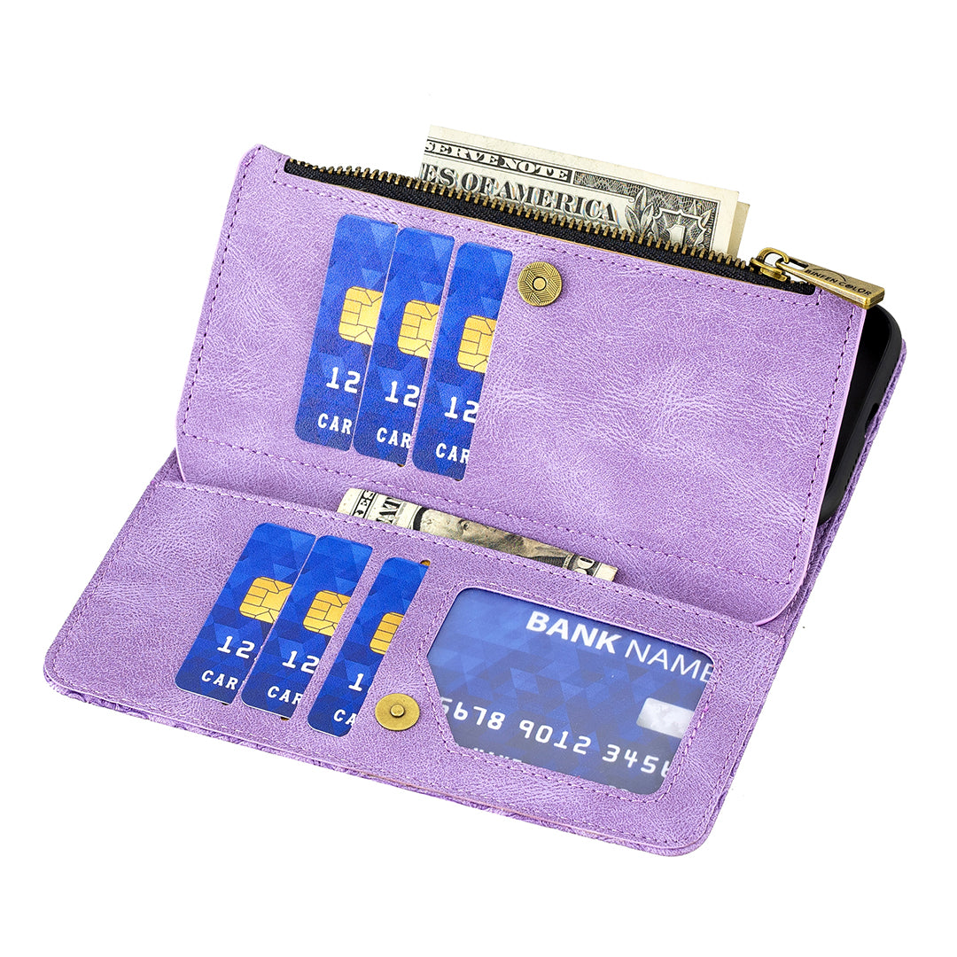 For Samsung Galaxy S20 Plus 4G / 5G Phone Case Zipper Pocket Design PU Leather Pattern Wallet Stand Cover - Purple