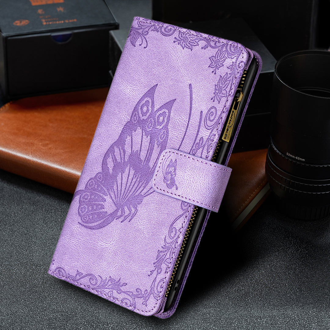 For Samsung Galaxy S20 Plus 4G / 5G Phone Case Zipper Pocket Design PU Leather Pattern Wallet Stand Cover - Purple