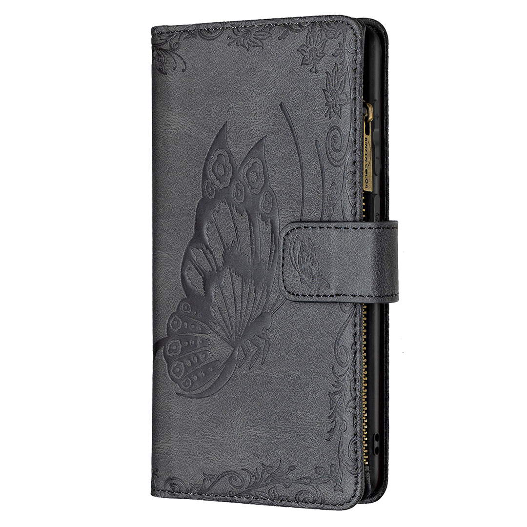 For Samsung Galaxy S20 Plus 4G / 5G Phone Case Zipper Pocket Design PU Leather Pattern Wallet Stand Cover - Black
