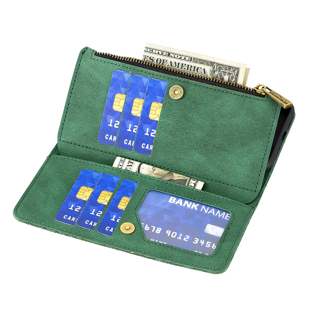 For Samsung Galaxy S20 Plus 4G / 5G Phone Case Zipper Pocket Design PU Leather Pattern Wallet Stand Cover - Green