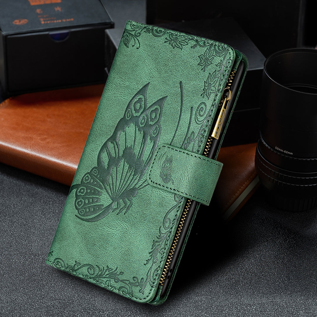 For Samsung Galaxy S20 Plus 4G / 5G Phone Case Zipper Pocket Design PU Leather Pattern Wallet Stand Cover - Green
