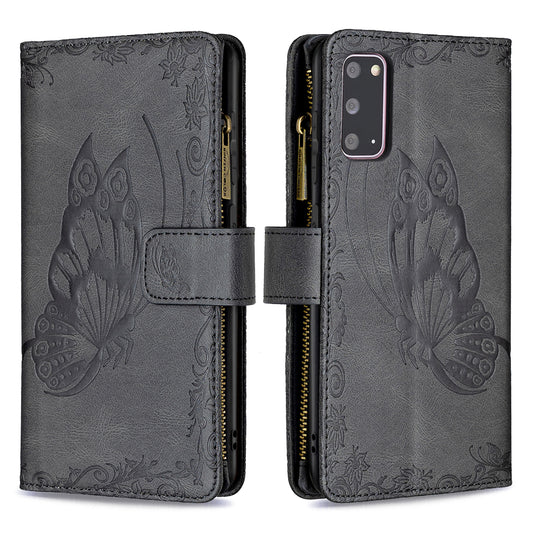 For Samsung Galaxy S20 4G / S20 5G Pattern Leather Phone Case Zipper Pocket Wallet Stand Flip Cover - Black