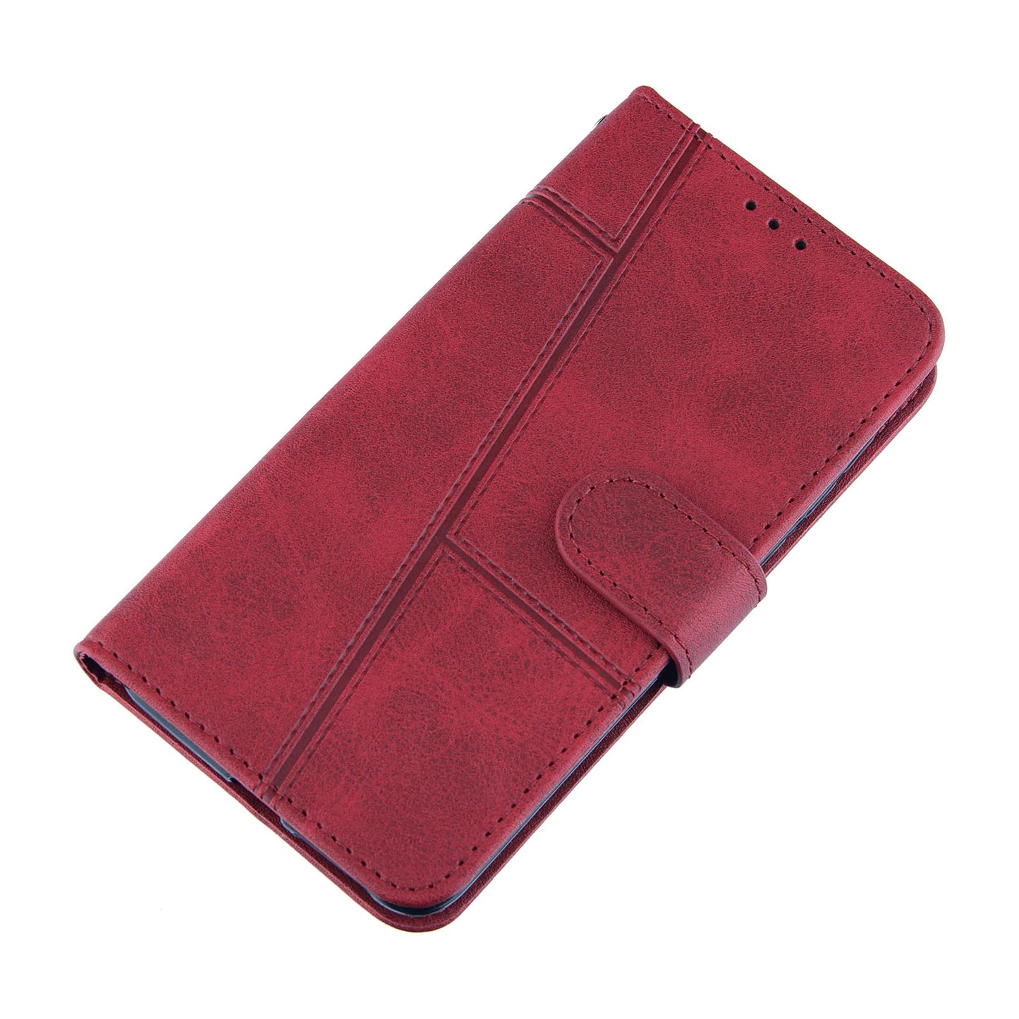Full Protection Wallet Stand Design Concise Splicing Leather Phone Cover Case with Strap for Samsung Galaxy S20 FE 2022/S20 FE 4G/S20 FE 5G/S20 Lite - Red