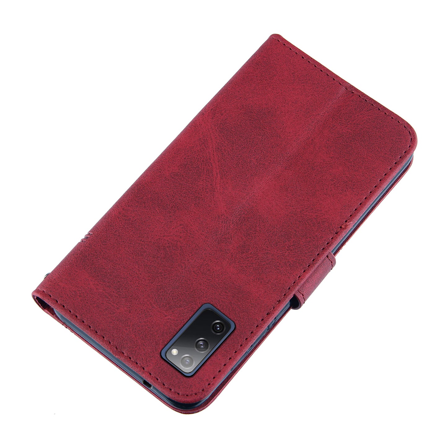 Full Protection Wallet Stand Design Concise Splicing Leather Phone Cover Case with Strap for Samsung Galaxy S20 FE 2022/S20 FE 4G/S20 FE 5G/S20 Lite - Red