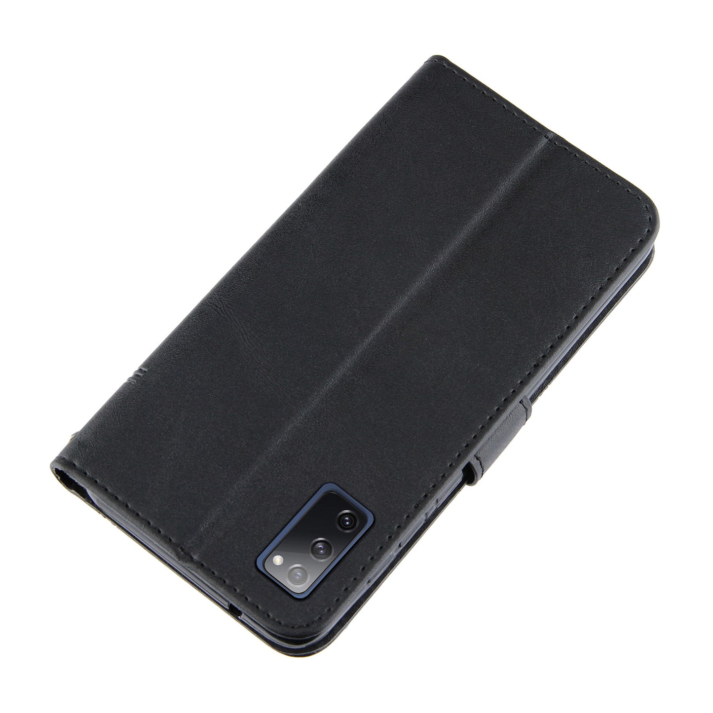 Full Protection Wallet Stand Design Concise Splicing Leather Phone Cover Case with Strap for Samsung Galaxy S20 FE 2022/S20 FE 4G/S20 FE 5G/S20 Lite - Black